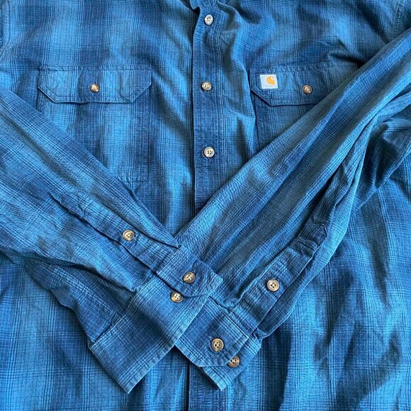 Carhatt Men's Plaid Blue Long Sleeve Button Shirt Relaxed Fit Size 4XL Western - Picture 10 of 11